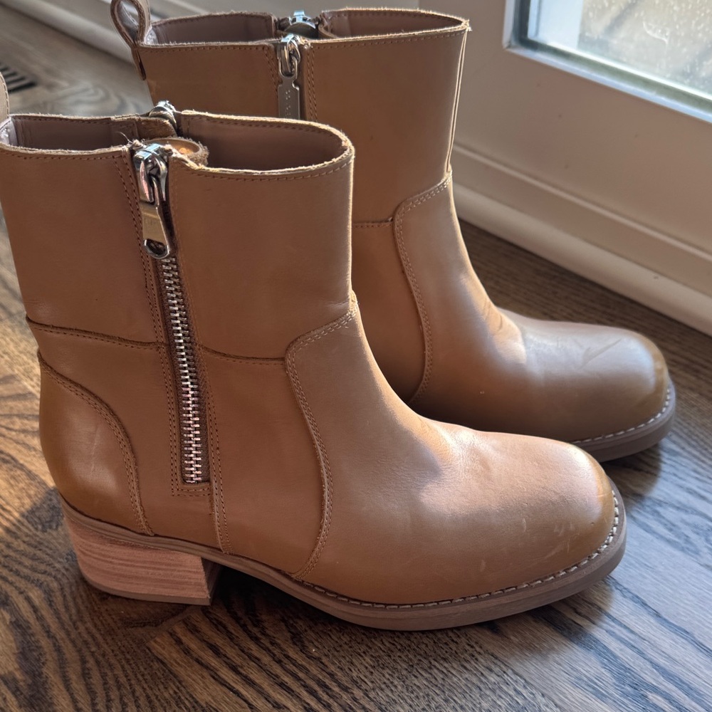 Blondo Tan Leather Ankle Booties with Side Zippers